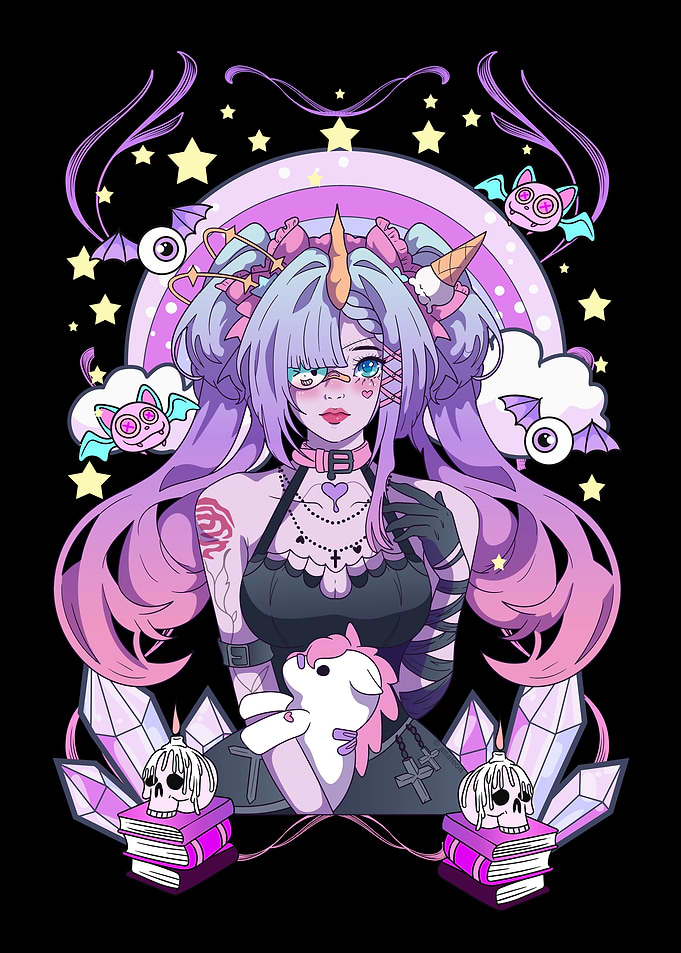 Pastel Goth Anime Girl Unicorn Kawaii