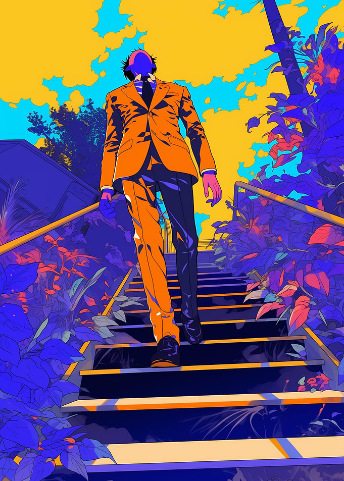 Man in Suit Ascending Stairs