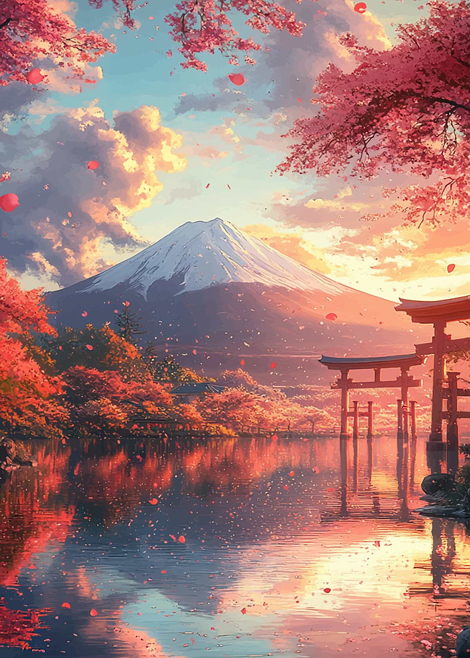 Torii Gate Fuji Japan Cherry Blossom