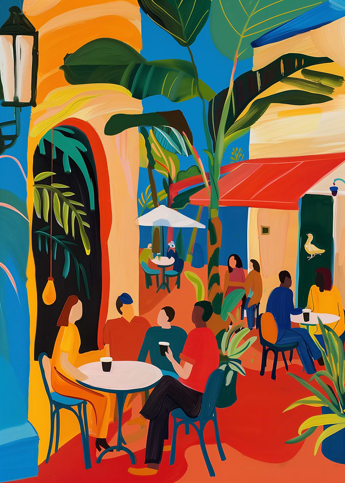 Fauvist Café Scene with Vibrant Colors
