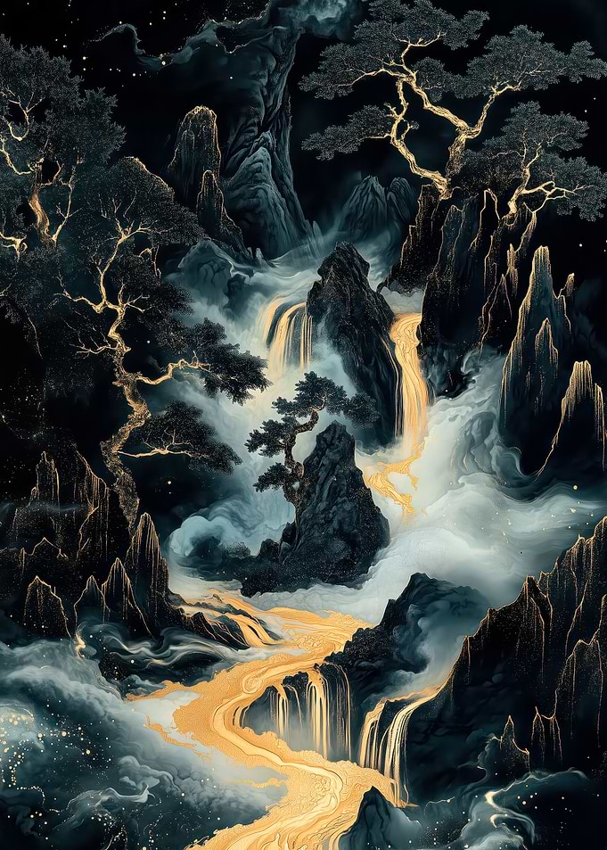 Golden River Through Mountains