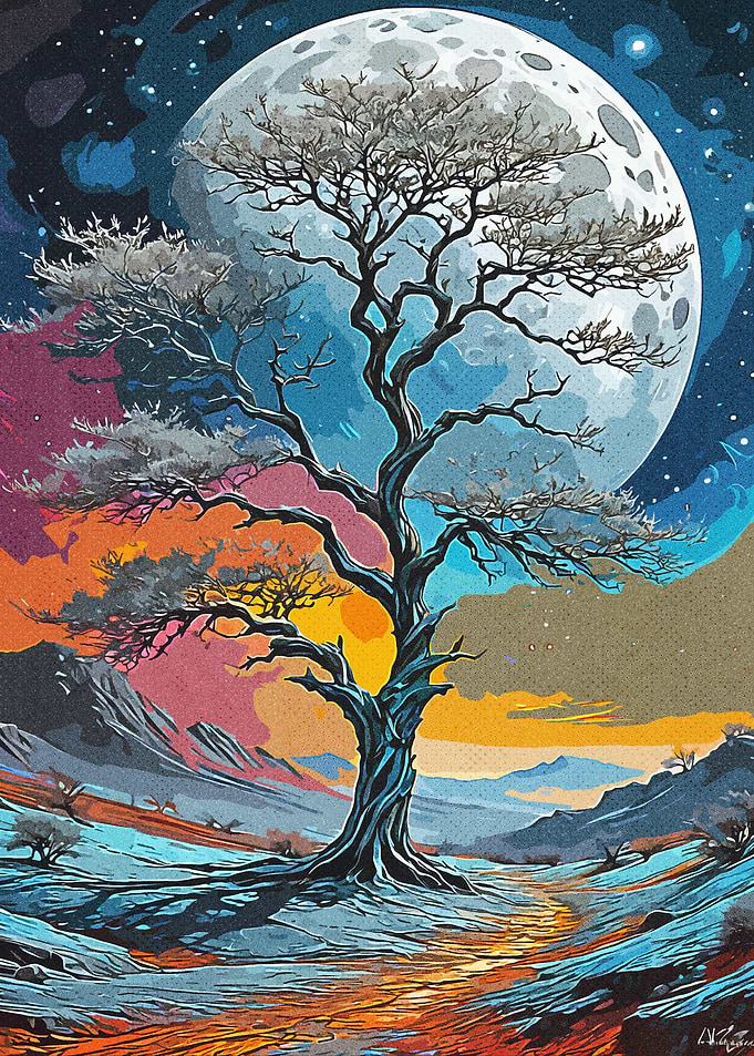 Lonely Tree Under Moon