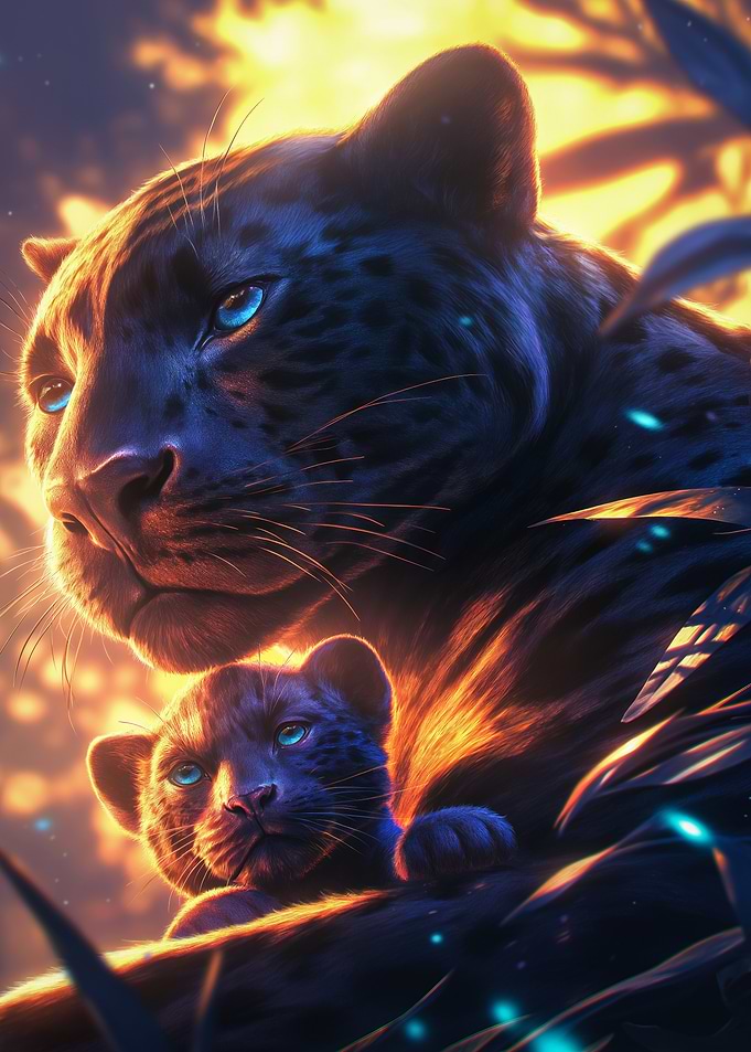 Black Panther Mother and Cub