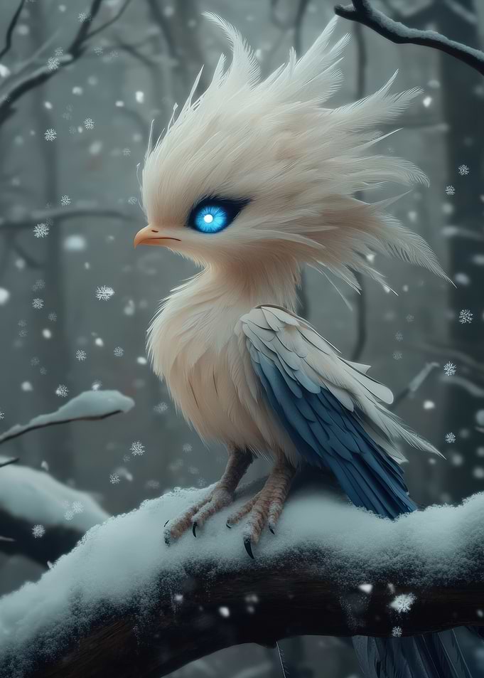 Snowy Bird with Blue Eyes