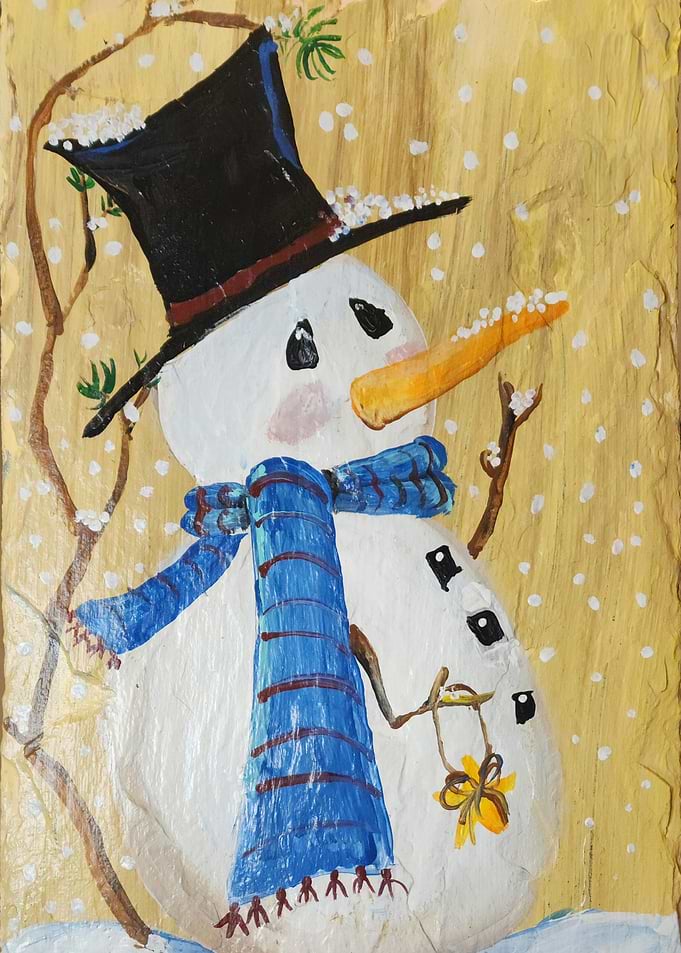 Snowman Painting on Slate