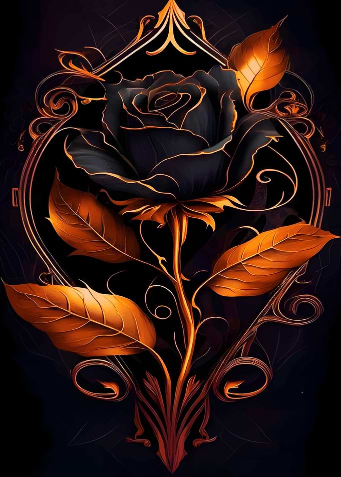 Black Rose with Gold Accents