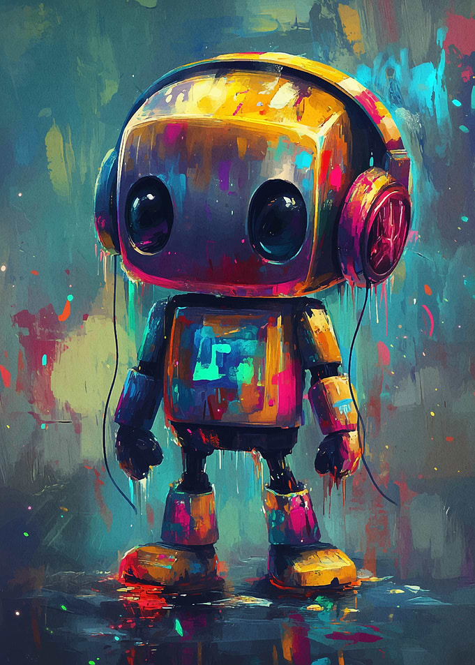 Colorful Robot with Headphones
