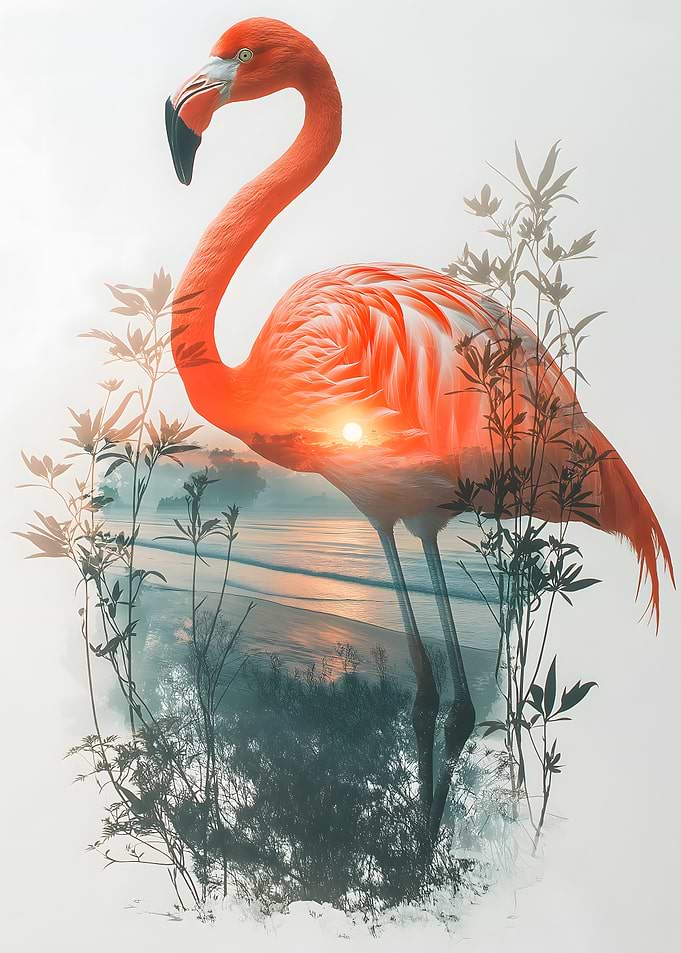 Pink Flamingo Sunset Artwork