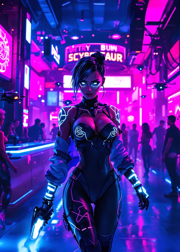 Cyberpunk Woman in Neon City