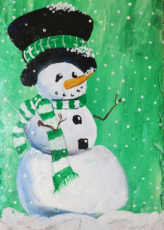 Green Snowman Painting - Winter Places