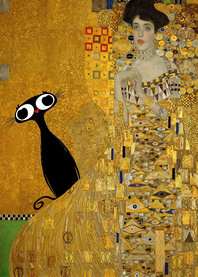 Gustav Klimt Black Cat Portrait
