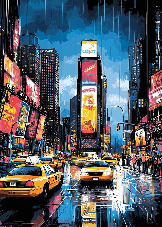 Pop Art Times Square with Yellow Taxis