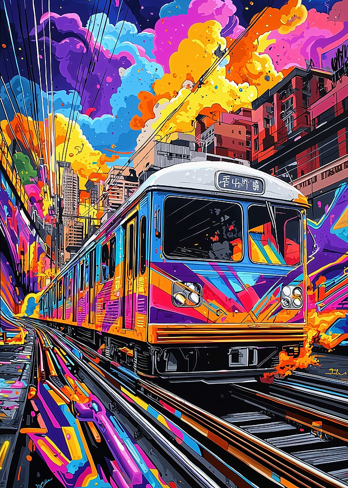 Pop Art City Train in Vibrant Motion