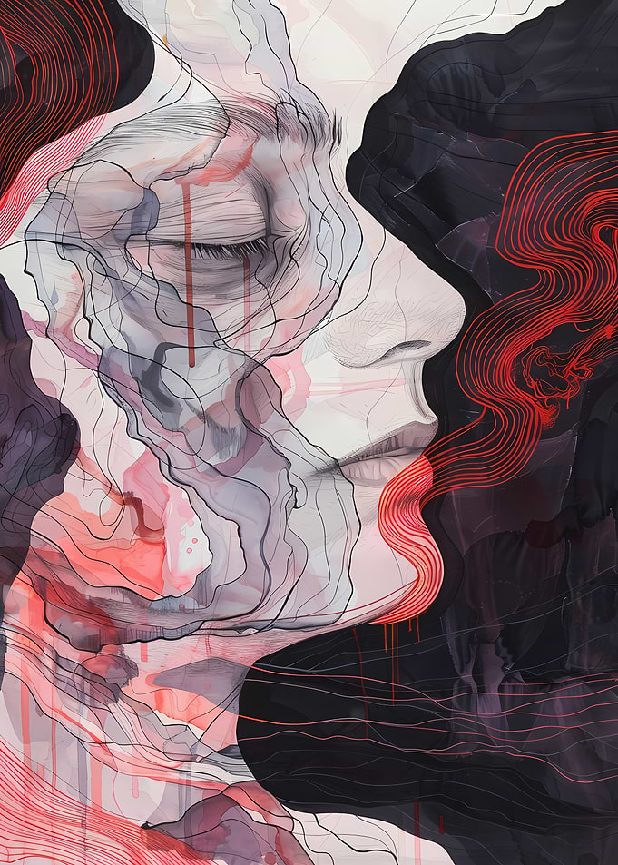 Abstract Portrait with Red Lines