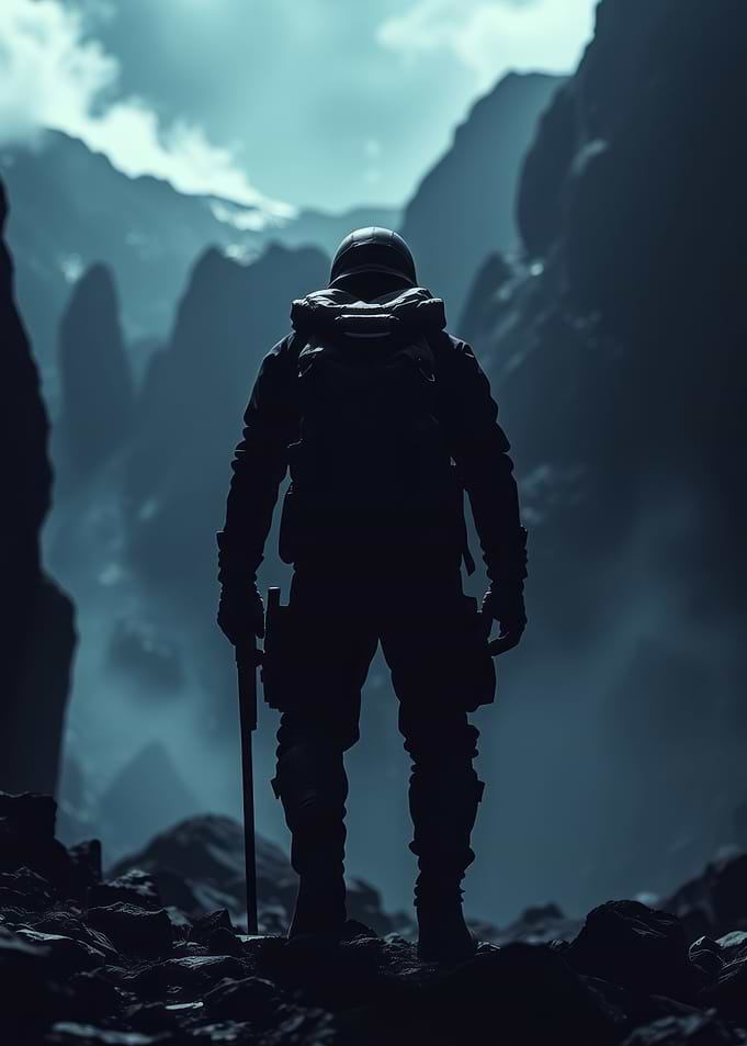 Silhouetted Figure in Mountains