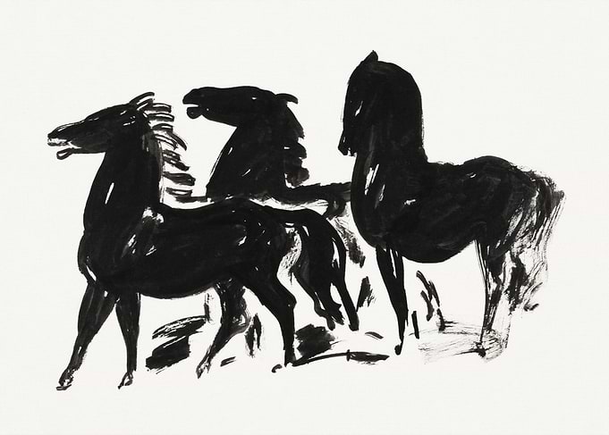 Black Horses Ink Drawing