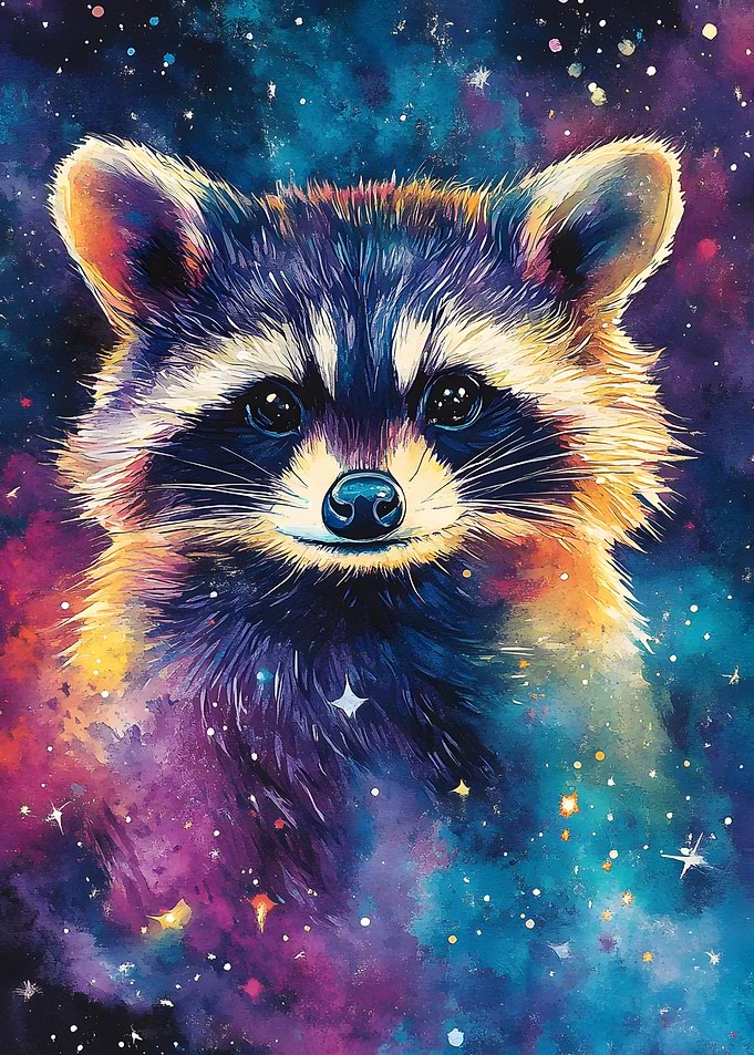 Colorful Space Raccoon Watercolor