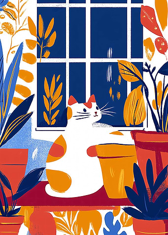 Cozy Cat by the Window in Fauvist Style