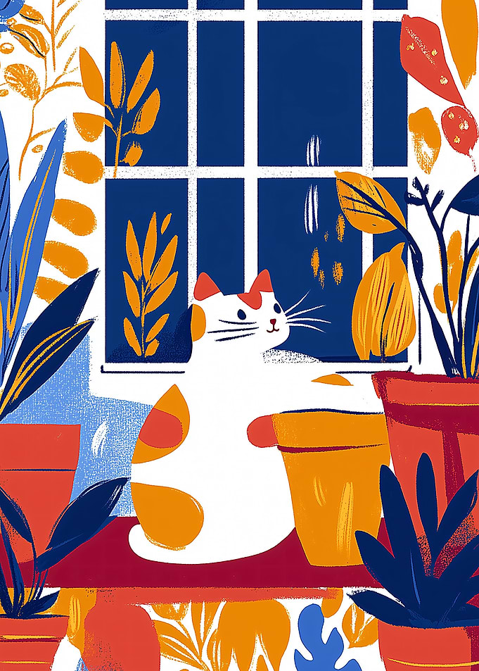 Cozy Cat by the Window in Fauvist Style