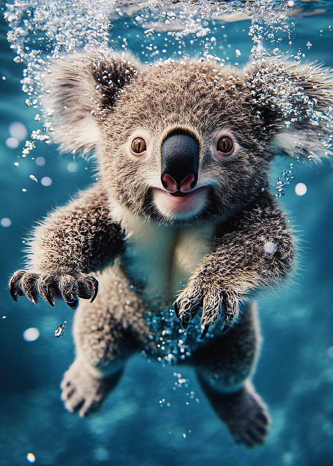 Koala Swimming Underwater