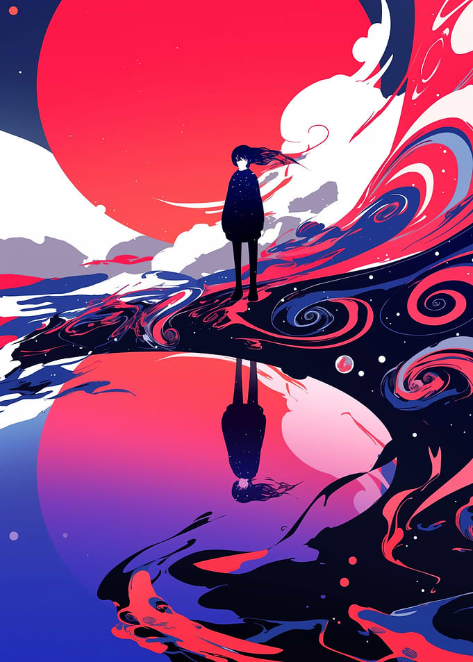 Silhouette Girl in Cosmic Landscape