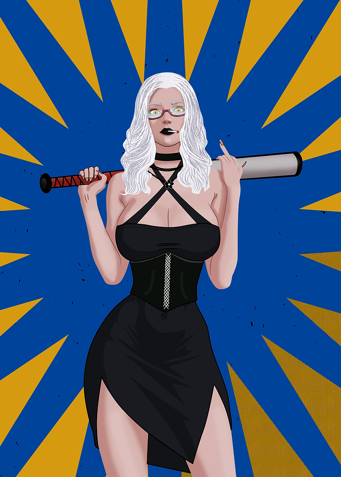 White-Haired Woman with Baseball Bat