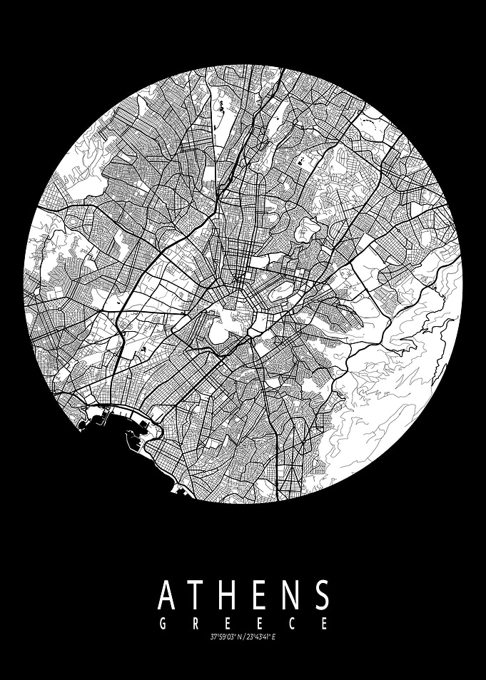 Athens City Map Greece Full Moon