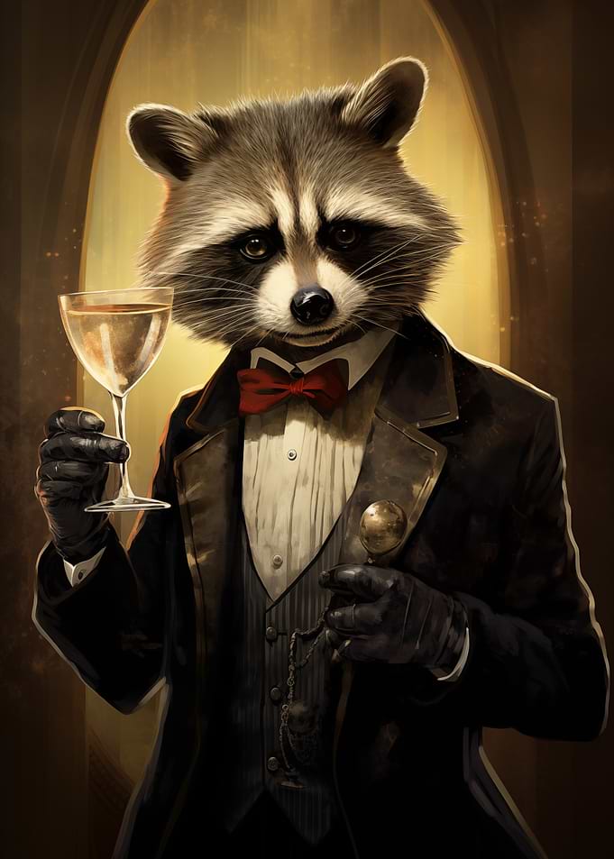 Raccoon in tuxedo