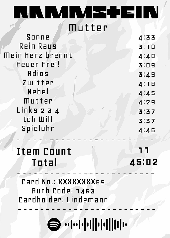 Rammstein Mutter Album Receipt