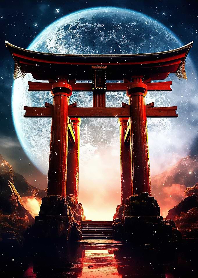 Torii Gate Under Full Moon