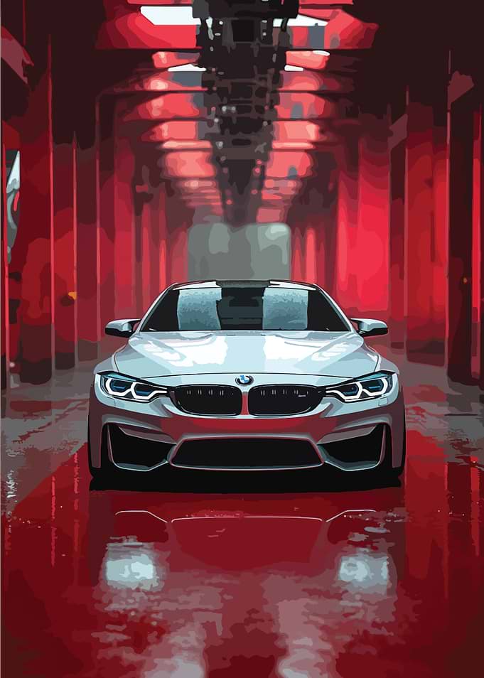 Silver BMW in Red Garage