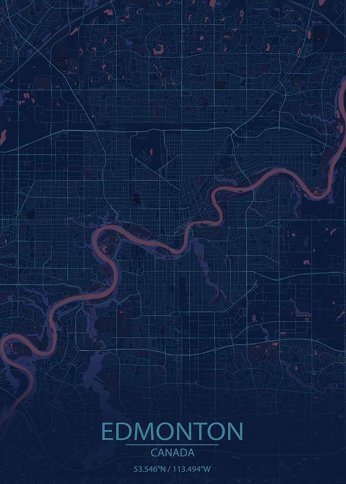Edmonton Canada Blue and Purple City Map