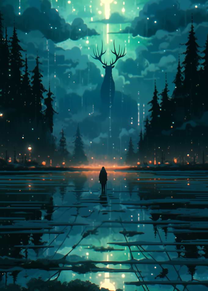 Silhouette of a Deer in a Forest