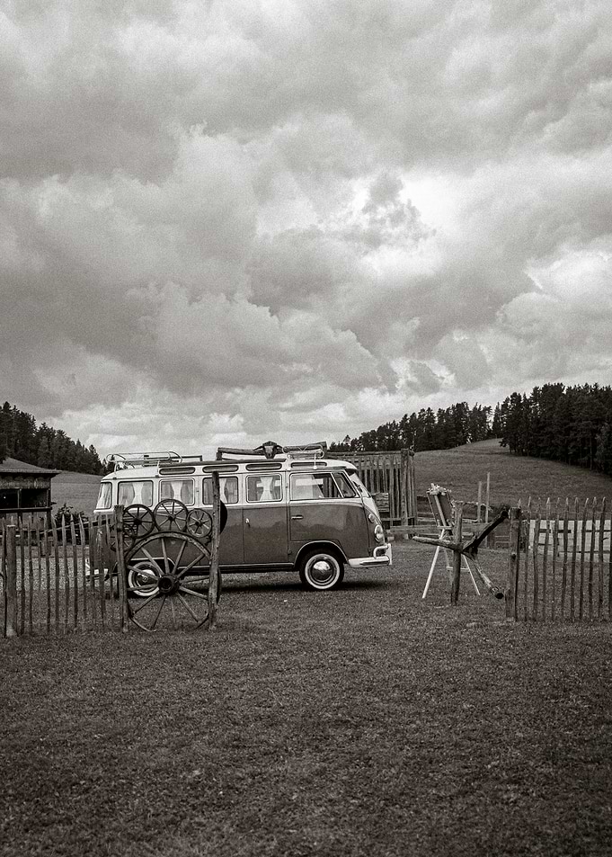 Vintage VW Bus in Field