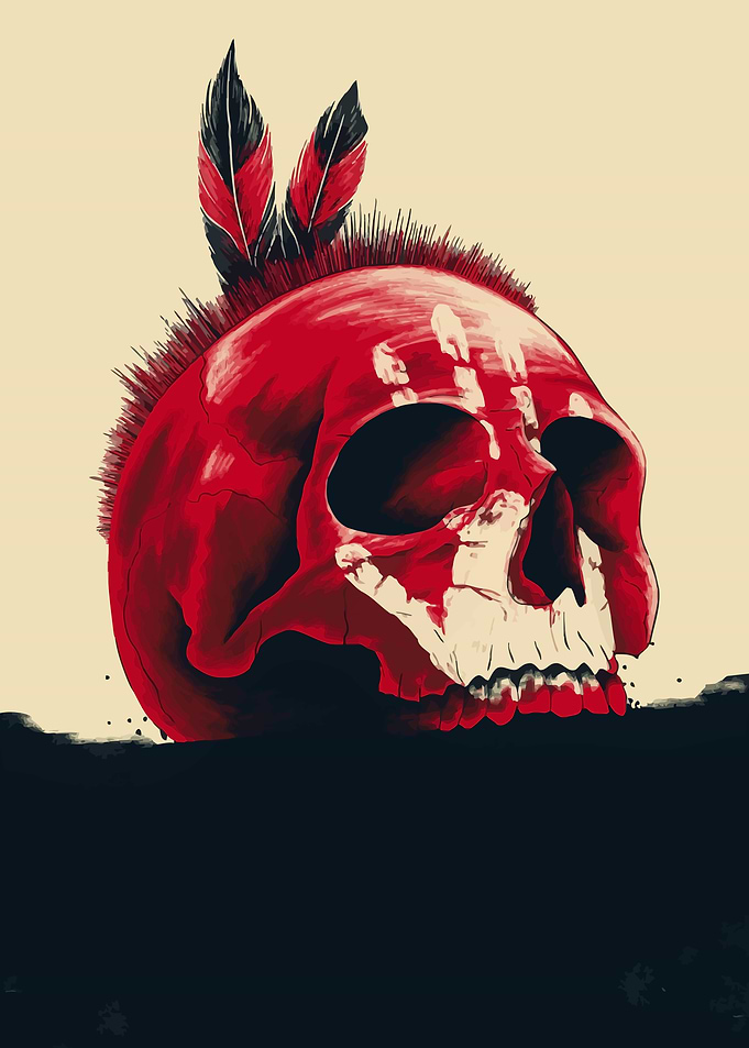 Red Skull with Feathers