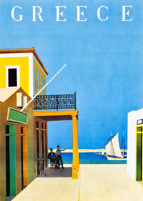 Greece Travel Poster — retro travel art printed on metal