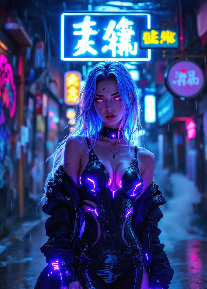 Cyberpunk Woman in Neon City