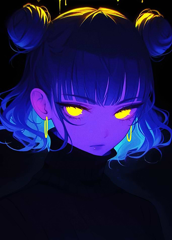 Neon Anime Girl Portrait