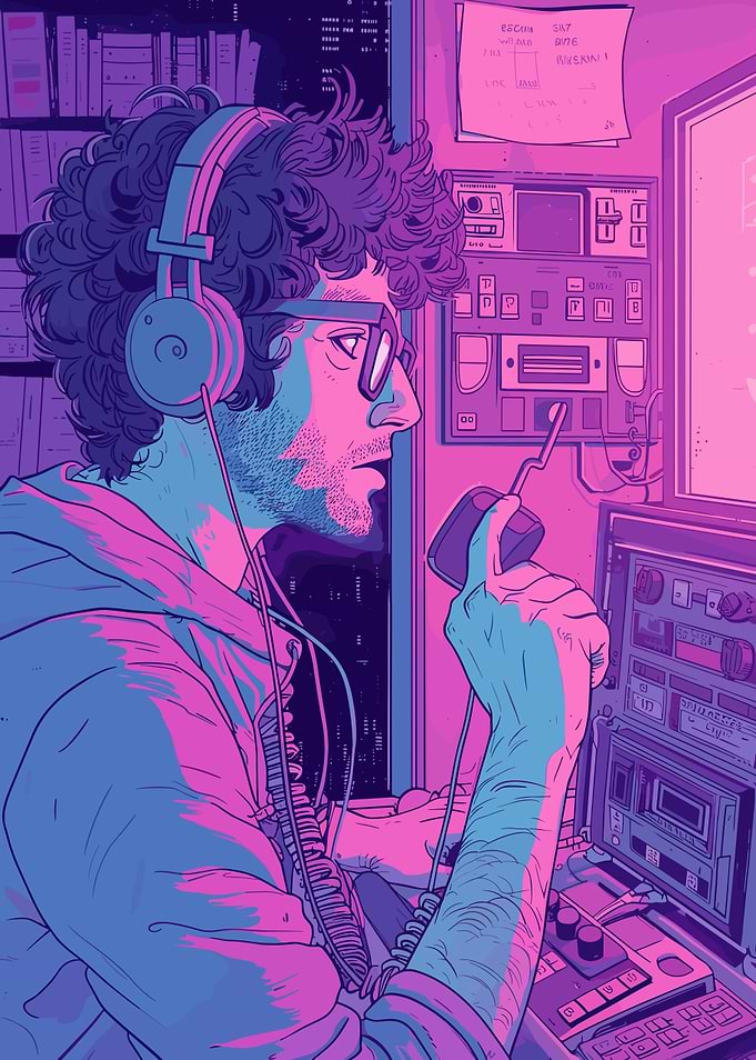 Man with Headphones in Control Room