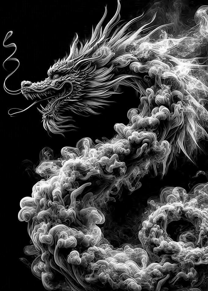 Dragon Monochrome Smoke Art