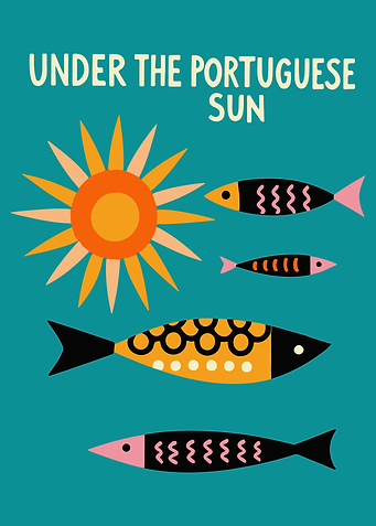 Portugal Travel Art with Sun and Sardines