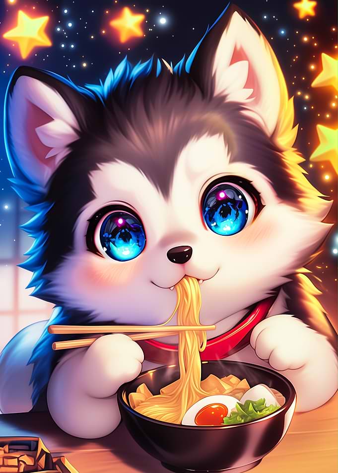 Cute Husky Eating Ramen