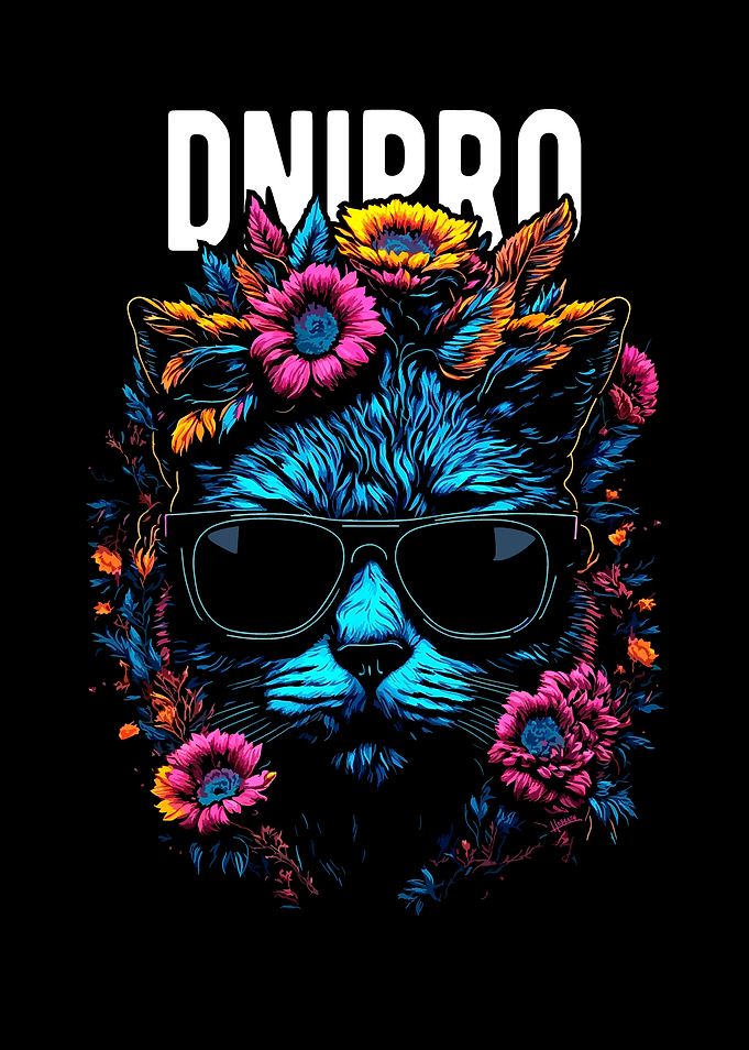 Cool Dnipro Cat with Flowers