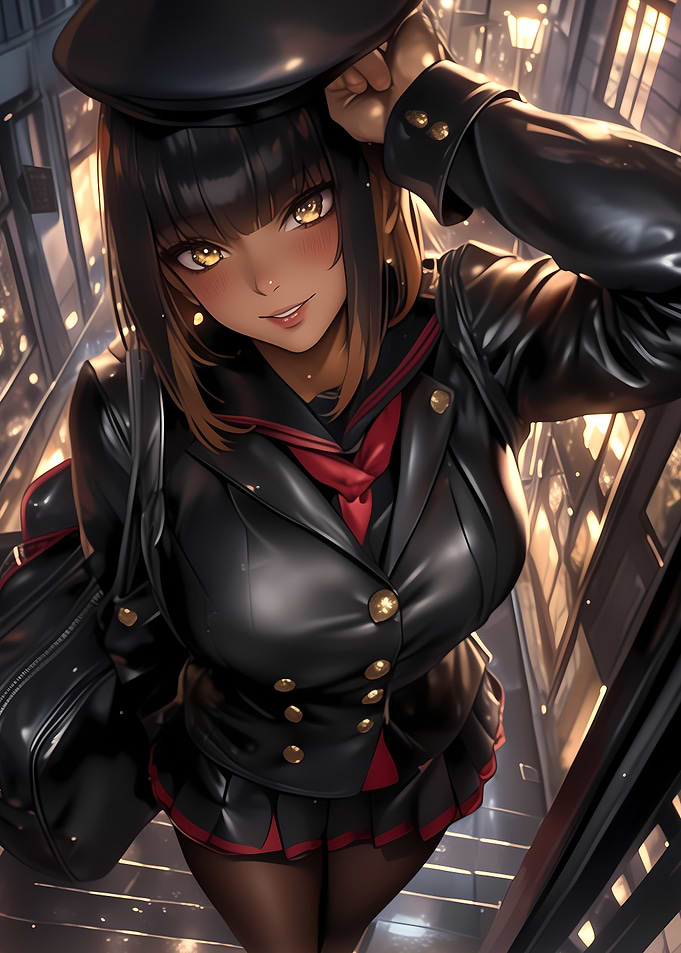 Anime Girl in Black Uniform Gaming