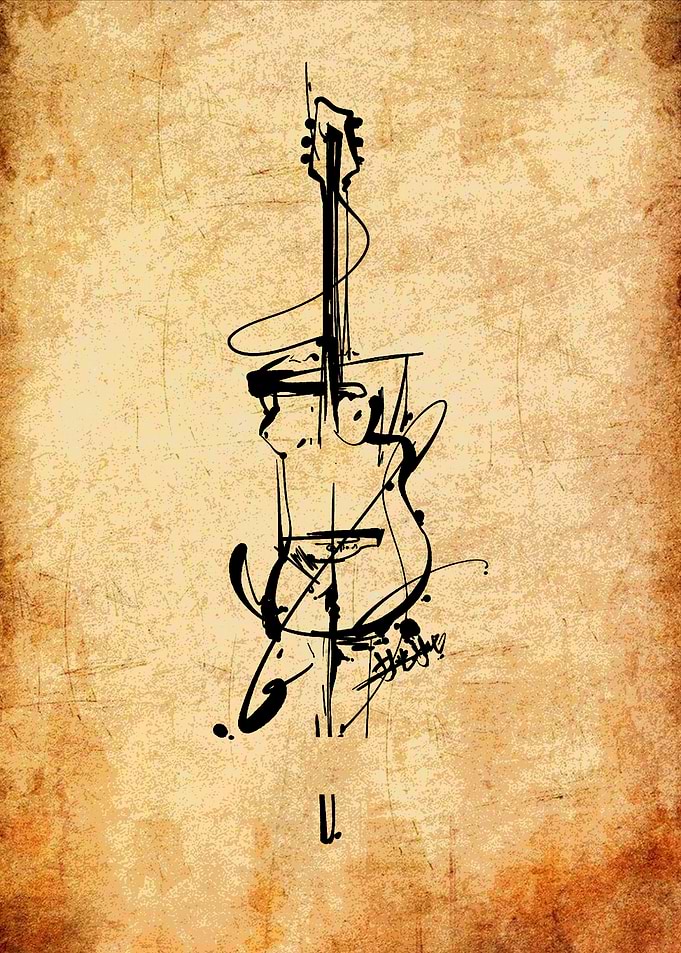 Guitar Sketch on Parchment