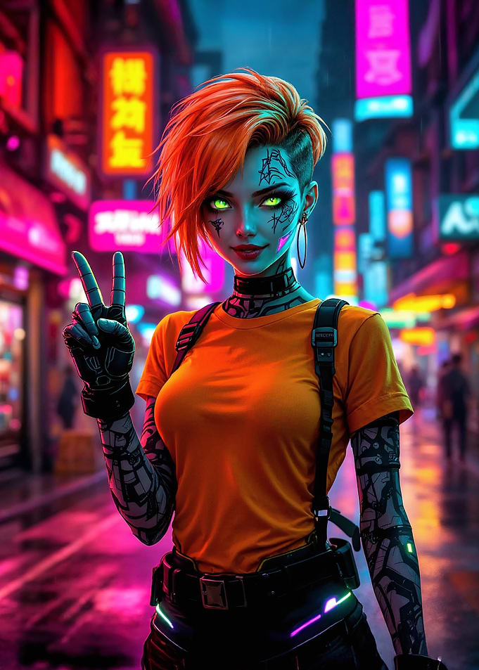 Cyberpunk Girl Neon City