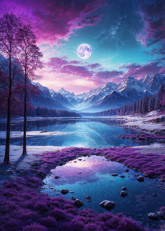 Moonlit Mountain Lake
