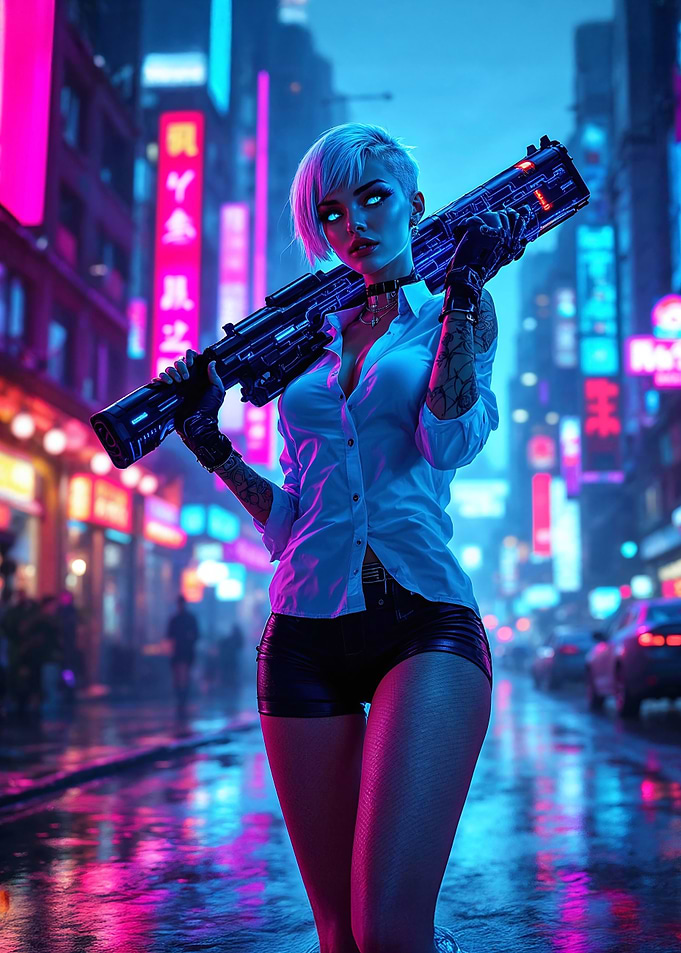 Cyberpunk Woman with Gun