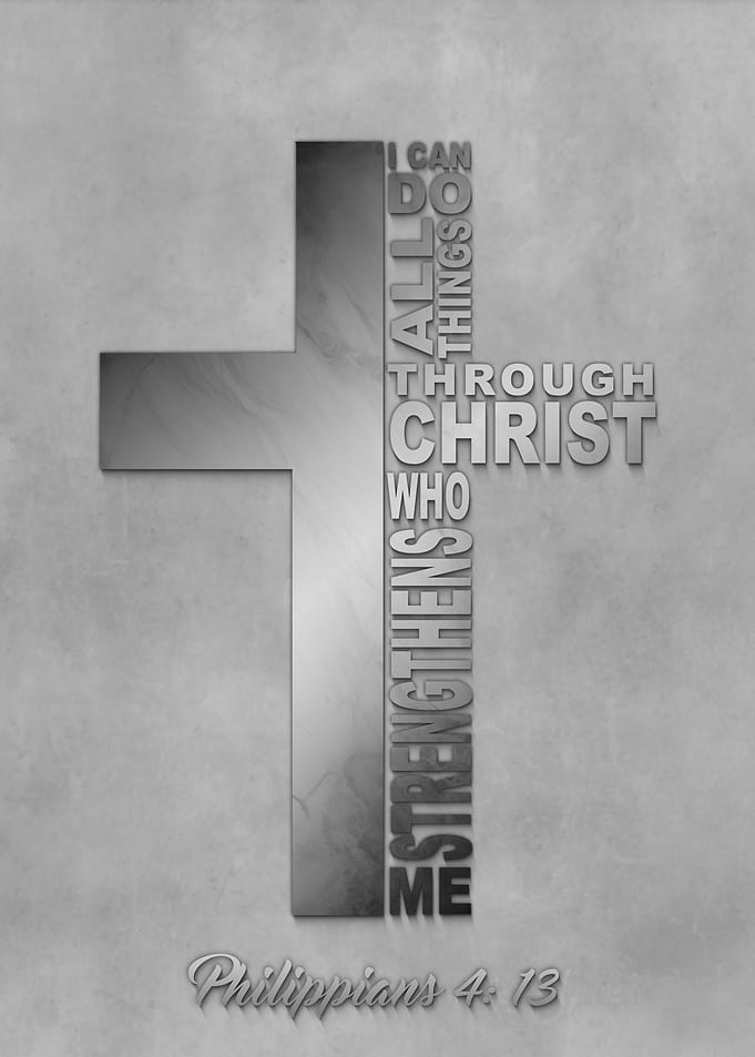 Through Christ Philippians 4:13 Silver Jesus Cross