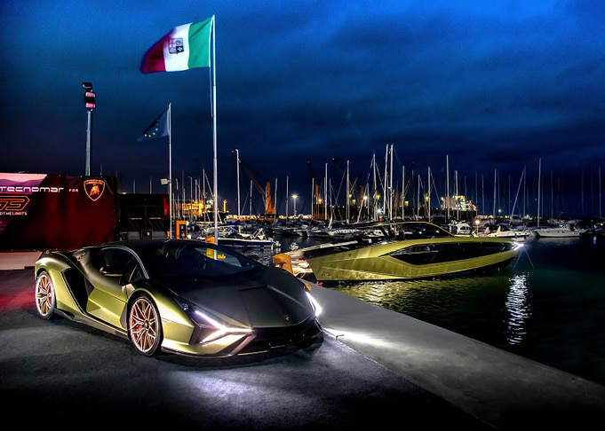 Lamborghini & Yacht at Dusk